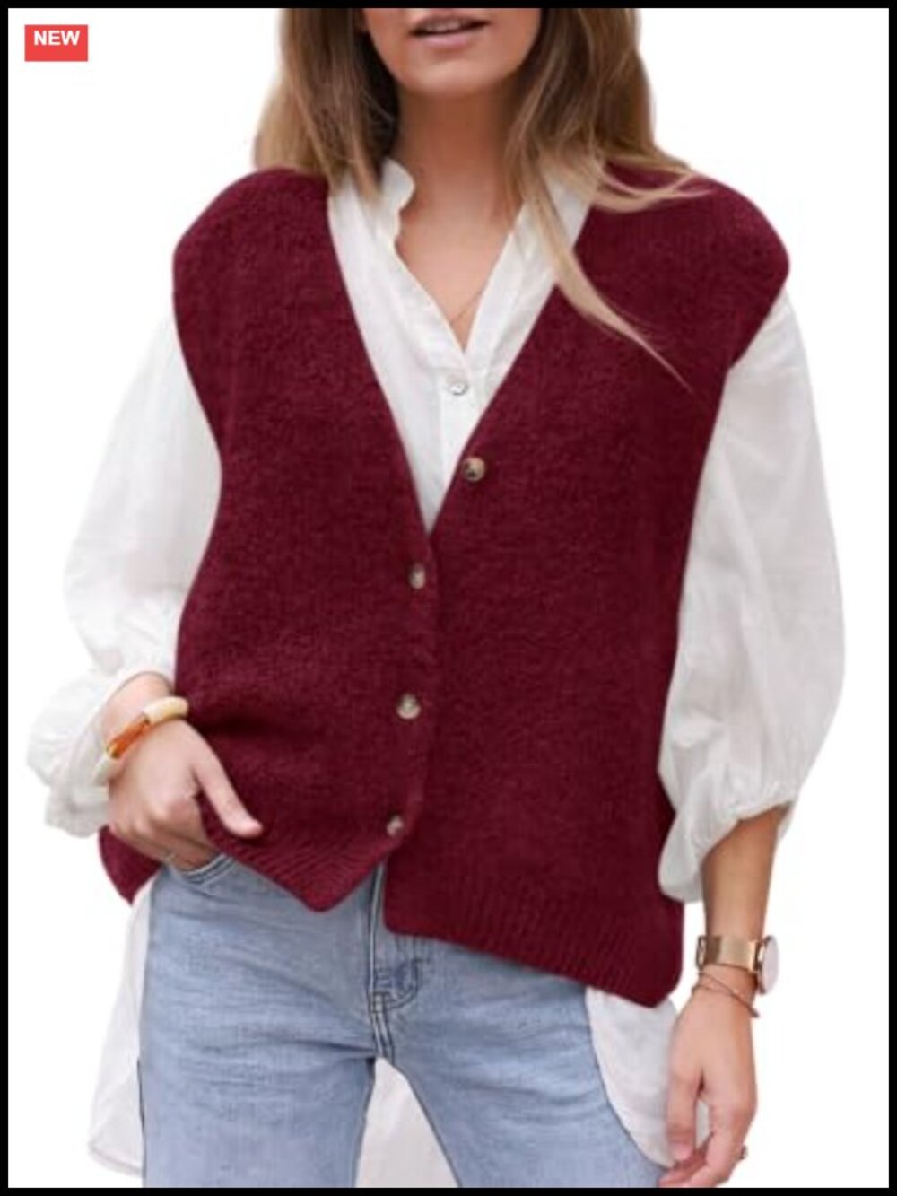 Womens Sleeveless Button Down Knit Sweater Vest V-Neck Layering